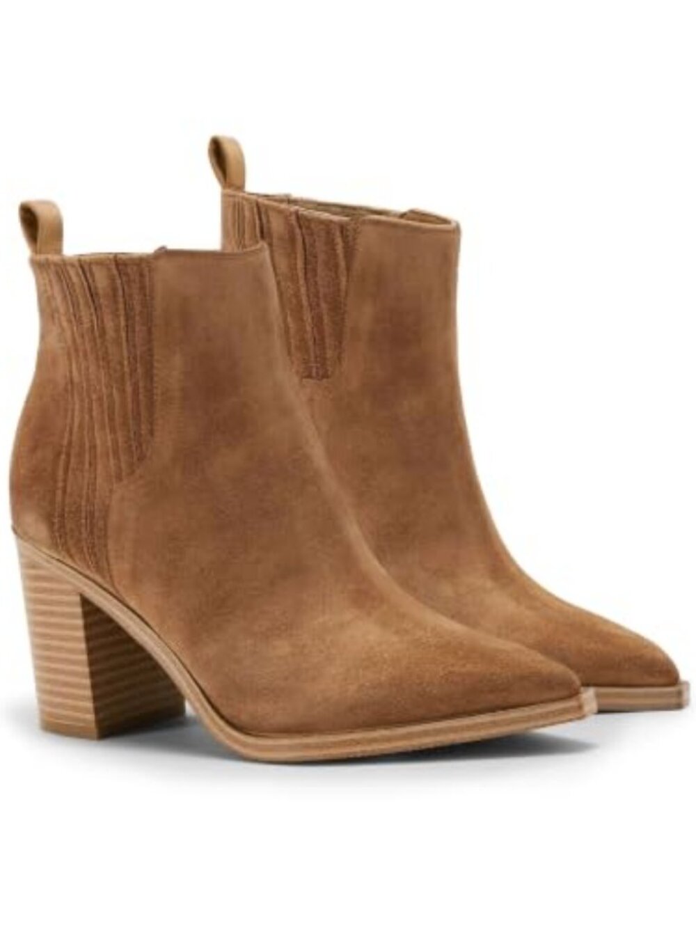 Coutgo Womens Ankle Boots Pointed Toe Chunky Heel Suede Dress Booties 3.2-inch